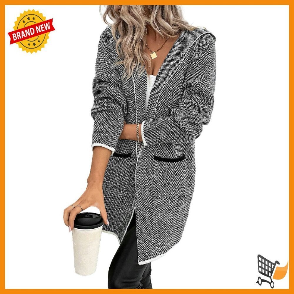 Oversized Chunky Hooded Cardigan Sweater Long Sleeve Open Front